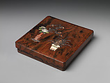 Writing Box with Design of Chinese-Style Flower Arrangement (Inside: Design of Geese), Style of Ogawa Haritsu (Ritsuō) (Japanese, 1663–1747), Gold maki-e on black lacquer, Japan