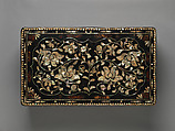 Clothing box decorated with peony scrolls, Lacquer inlaid with mother-of-pearl and tortoiseshell, and brass wire, Korea
