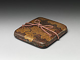 Basketry Box for Square Calligraphy Paper (Shikishibako) with Paulownia, Lacquered bamboo basketry with gold hiramaki-e, Japan