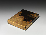 Box for Books with Waterfall, Lacquered wood with gold and silver takamaki-e, hiramaki-e, cut-out gold and silver foil application and silver inlay on black lacquer ground, Japan