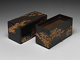 Box with Crabs and Waves, Lacquered wood with gold hiramaki-e and e-nashiji on black lacquer ground, Japan
