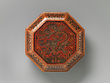Octagonal box with “dragon pine”, Polychrome lacquer with filled-in and engraved gold decoration, China