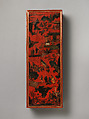 Rectangular Box with Scene of a Reception, Red lacquer painted with lacquer and oil colors; basketry panels, China