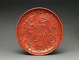 Dish with peafowls and peonies, Carved red lacquer, China