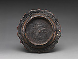 Pedestaled dish with scalloped rim, Red and black lacquer with engraved gold decoration (qiangjin), China