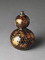 Gourd-shaped Sake Bottle with Cherry Branches, Net, and Tokugawa Family Crests, Lacquered wood with gold and silver hiramaki-e, and red lacquer, Japan