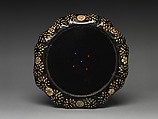 Dish with figures in a landscape, Black lacquer with inlaid mother-of-pearl, China