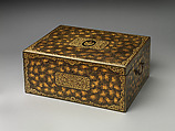 Tea chest with crest of Alexander Hamilton, Black lacquer with gold painting, China