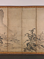 Mountain Landscape, Traditionally attributed to Tenshō Shūbun (Japanese, active 1414–before 1463), Pair of six-panel folding screens; ink and color on paper, Japan