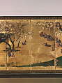 Cherry-Blossom and Maple-Leaf Viewing, Pair of six-panel folding screens; ink, color, and gold on gilded paper, Japan