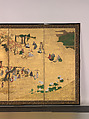 Cherry-Blossom and Maple-Leaf Viewing, Pair of six-panel folding screens; ink, color, and gold on gilded paper, Japan