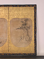 Daoist Sage and Hawk, Soga Nichokuan (Japanese, active mid-17th century), Pair of fan-shaped paintings mounted on two-panel folding screen; ink on paper, Japan