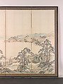 Lake Biwa in Four Seasons, Nukina Kaioku (Japanese, 1778–1863), Pair of six-panel folding screens; ink and color on paper, Japan