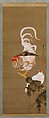 Hen and Rooster with Grapevine, Itō Jakuchū (Japanese, 1716–1800), Hanging scroll; ink and color on silk, Japan