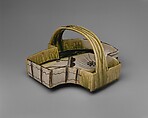 Dish in the Shape of a Double Fan with Arched Handle, Stoneware with underglaze iron brown and copper-green glaze (Mino ware, Oribe type), Japan
