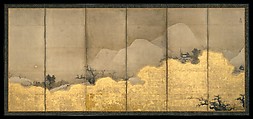 Scenes from the Eight Views of the Xiao and Xiang Rivers, Unkoku Tōeki (Japanese, 1591–1644), Pair of six-panel screens; ink and gold on paper, Japan