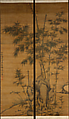 Bamboo and rocks, Li Kan (Chinese, 1245–1320), Pair of hanging scrolls; ink and color on silk, China