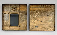 Writing Box (Suzuribako) with the Poet Kakinomoto no Hitomaro, Lacquered wood with gold and silver takamaki-e and hiramaki-e and cutout gold- and silver-foil application; lead rim, Japan