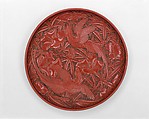 Dish with long-tailed birds and hibiscuses, Attributed to Zhang Cheng (active mid-14th century), Carved red lacquer, China