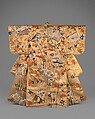 Noh Costume (Nuihaku) with Books and Nandina Branches, Silk embroidery and metallic leaf on silk satin, Japan