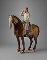 Horse and rider, Earthenware with three-color (sancai) glaze and pigment, China