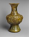 Jar, Earthenware with relief decoration under an olive green glaze, China