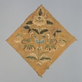 Textile with confronted birds, Silk embroidery on plain weave silk, China