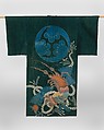 Kimono-Shaped Coverlet (Yogi) with Lobster and Crest, Plain-weave cotton, resist-dyed and painted with dyes and pigments (tsutsugaki), Japan