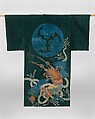 Kimono-Shaped Coverlet (Yogi) with Lobster and Crest, Plain-weave cotton, resist-dyed and painted with dyes and pigments (tsutsugaki), Japan