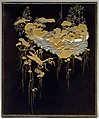 Shikishi (square calligraphy paper) Box with Design of Flowers and Praying Mantis, Lacquered wood with gold, silver takamaki-e, hiramaki-e, cutout gold foil application, mother-of-pearl inlay on black lacquer ground, Japan