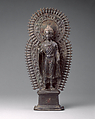 Standing Buddha with Radiate Combined Halo, Brass, Pakistan (ancient region of Gandhara)