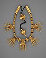 Marriage Necklace (Thali), Gold strung on black thread, India (Tamil Nadu, Chetiar)