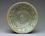 Bowl decorated with peony leaves and chrysanthemum, Buncheong ware with sgraffito and stamped design, Korea