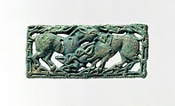 Belt Plaque with Fighting Stallions, Bronze, Southern Siberia