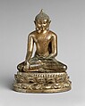 Seated Buddha with Double-Lotus Base, Bronze inlaid with silver and copper, Burma
