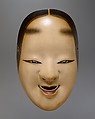 Ko-omote Noh Mask, Cypress wood with white, black, and red pigments, Japan