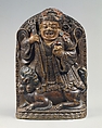 Dharmapala Standing on a Lion, Stone with traces of gold paint, inlaid with turquoise, Tibet