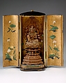 Portable Shrine with Batō, Horse-Headed Kannon (Hayagriva Avalokiteshvara), Fruitwood with cut-out gold; lacquered case with maki-e decoration, Japan