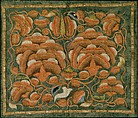 Panel with Peonies and Butterfly, Needleloop embroidery of silk, gold paper, and gold thread on silk satin damask, China
