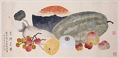 Dish of Iced Summer Fruit, Ding Fuzhi  Chinese, Album leaf; ink and color on paper, China