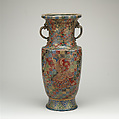 Vase with Depiction of Bugaku Dancer, Pottery covered with a crackled transparent glaze over which are designs in enamels and gold (Kyoto ware), Japan
