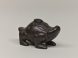 Water dropper in the shape of a mythical beast, Copper alloy, silver inlay, China