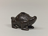 Water dropper in the shape of a mythical beast, Copper alloy, silver inlay, China