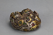 Four Mat Weights in the Shape of Fighting Animals, Bronze inlaid with gold, silver and gemstones, China