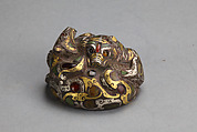 Four Mat Weights in the Shape of Fighting Animals, Bronze inlaid with gold, silver and gemstones, China