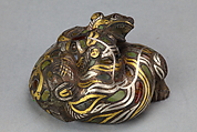 Four Mat Weights in the Shape of Fighting Animals, Bronze inlaid with gold, silver and gemstones, China