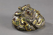 Four Mat Weights in the Shape of Fighting Animals, Bronze inlaid with gold, silver and gemstones, China
