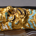 Ornamental Plaque, Gold inlaid with agate, turquoise, and mother-of-pearl, China