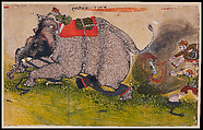 Enraged Elephant during Training, Opaque watercolor, ink and silver on paper, India,  Rajasthan, Kota