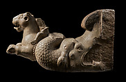 Torana terminal with makara, lion, and rider, Limestone, India, reportedly Kesanapalli, Guntur district, Andhra Pradesh